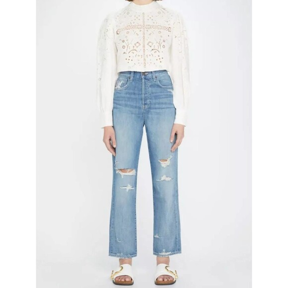 NWT Veronica Beard Blake Classic Straight High Clearwater Destroyed Jeans 26 / 2 - Picture 1 of 13